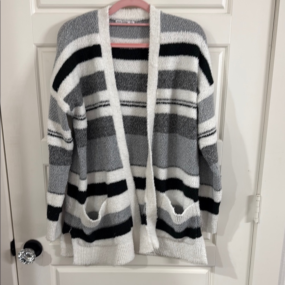 Pink Clover Black and Gray Striped Cardigan Sweater